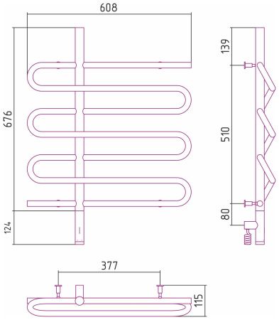 Полотенцесушитель, Сунержа, Эпатаж 3.0, электрический, ширина, мм-608, глубина, мм-115, высота, мм-800, межосевое расстояние-377, перемычка-выгнутая, подключение-нижнее слева, электрокомплект-МЭМ, нагревательный элемент-ТЭН, мощность, Вт-300, материал-нер