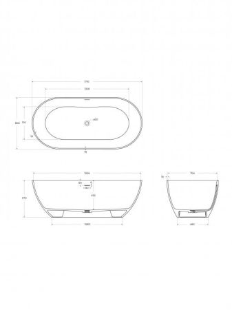 Ванна из искусственного камня Solid Surface 1700x800x575, BELBAGNO BB-ETNA-170-80-58-SSB, артикул BB-ETNA-170-80-58-SSB