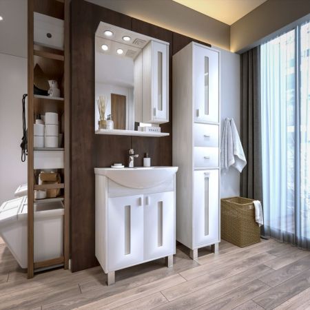 Зеркало со шкафом Бриклаер БАЛИ 62 см правое, светлая лиственница/белый, артикул 4627125412004