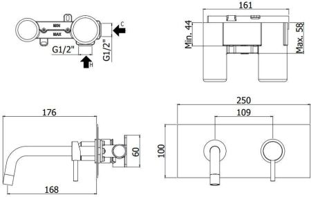 Смеситель для раковины Paffoni Light LIG101NO/M (с внутренней частью), артикул LIG101NO/M