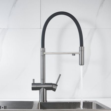 Смеситель для кухни с подключением фильтра Shevanik S178T, оружейная сталь