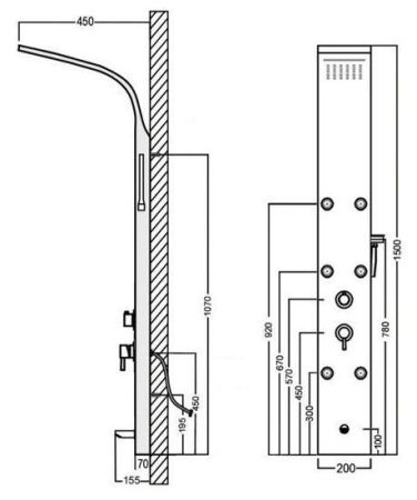 Душевая панель Galaxy Black с гидромассажем и изливом, артикул AP40-05
