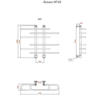 Водяной полотенцесушитель Тругор Логика НП 60x60 Хром