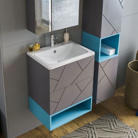 Тумба с раковиной и нишей Бриклаер КРИСТАЛЛ 60, графит/муссон, артикул КРИСТАЛЛ 60