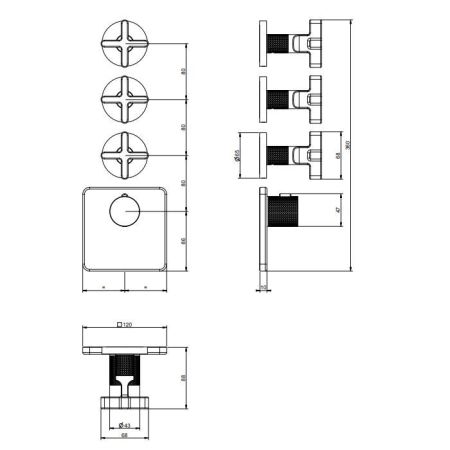 GESSI INCISO Встраиваемый термостатический смеситель на 3 источника, резьба 3/4" (внешние части), цвет: золото