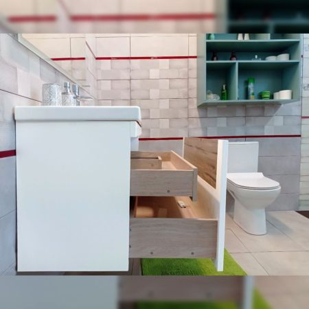 Тумба под раковину подвесная Бриклаер Брайтон белый/дуб, 100 см, артикул 4627125415760