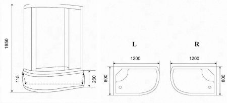 Уголок ZFM1201R душевой PARLY с поддоном (120х80х195)