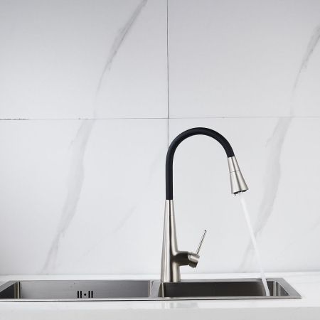 Смеситель для кухни с гибким изливом и режимом "душ" Rose R213L, сатин