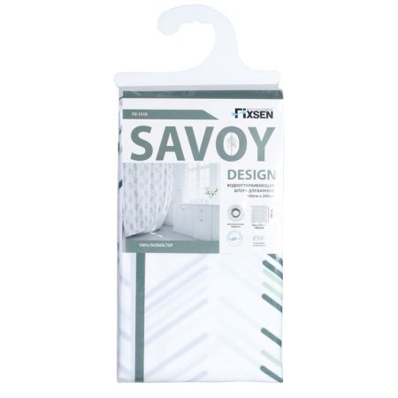 Штора для ванной комнаты FIXSEN DESIGN FX-1510, белый/зеленый, артикул FX-1510