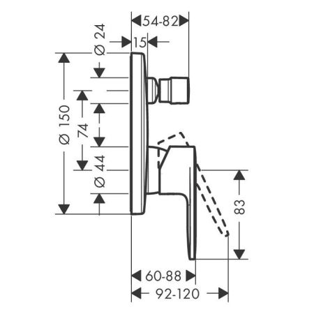 Смеситель для душа, Hansgrohe, Vernis Blend, тип открывания воды-однорычажный, тип регулирования воды-керамический картридж, монтаж-настенный встраиваемый, отверстия для монтажа-1, внутренняя часть-необходимо заказать, дивертер с переключателем вакуумного, артикул 71466000