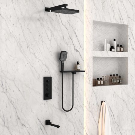 Душевой комплект VSFW-431T1RMB встраиваемый, термостатический, 3 режима, черный, артикул VSFW-431T1RMB