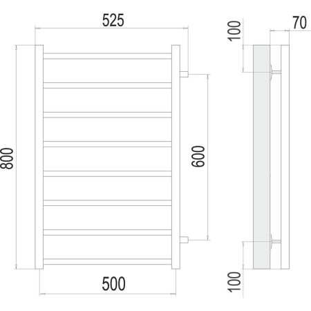 Полотенцесушитель водяной (боковое подключение) Terminus Вега П8 50х80, артикул 4670078530011
