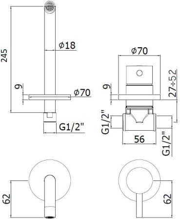 Смеситель для раковины Paffoni Light LIG007NO70 (с внутренней частью), артикул LIG007NO70