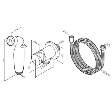F0202100 Гигиенический набор: шланговое подсоединение с держателем, гиг.душ, душевой шланг, артикул F0202100