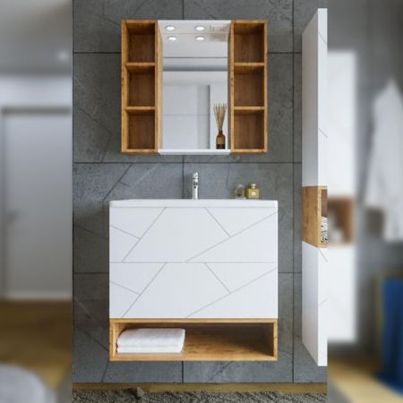 Комплект мебели для ванной Бриклаер КРИСТАЛЛ 80ZNNB, белый/дуб бунратти, артикул КРИСТАЛЛ 80ZNNB