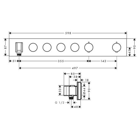 AX Встраиваемый термостат для душа, 4 потреб, Select 600/90, (внешняя часть), цвет: хром, артикул 18357000