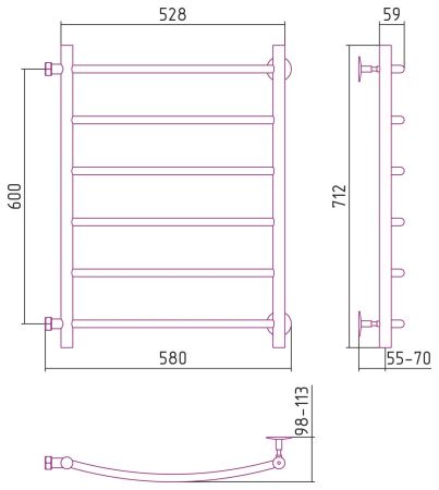 Полотенцесушитель водяной СТИЛЬЕ "Версия-Б2" 600х500 (6) Г 18 (Чёрный)