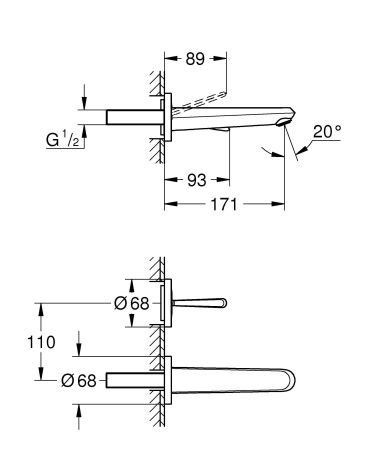 Смеситель для раковины GROHE Eurodisc Joy (излив 170 мм), внешняя часть, хром (19968000)