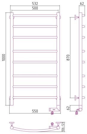 Полотенцесушитель электрический "ГАЛАНТ 2.0" 1000х500 / МЭМ правый (Матовый Чёрный)