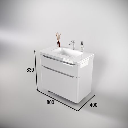 Тумба напольная "Марелла 80" (2 ящ.) Люкс антискрейтч белый глянец, PLUS, артикул СС-00002402