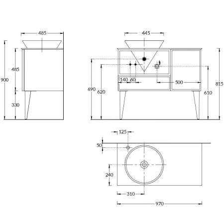 Тумба CONO подвесная с открытой полкой и ящиками 97, белая матовая-лимо, артикул CO.97\LIM
