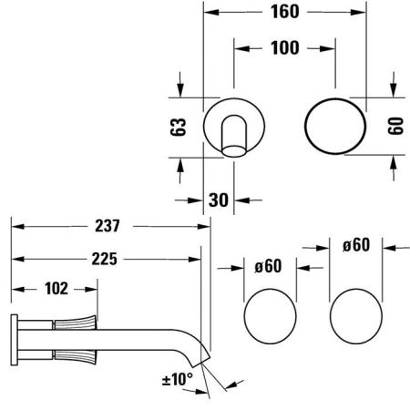 DURAVIT (White Tulip*) Однорычажный смеситель для умывальника, настенный монтаж, хром, артикул WT1070004010