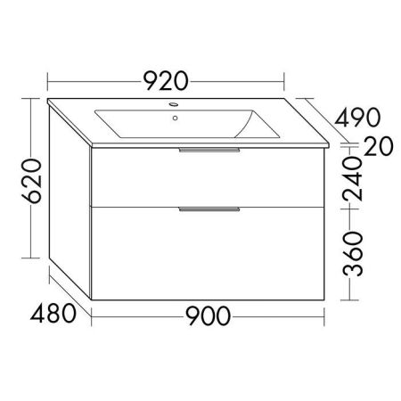 BURGBAD EqioТумба с раковиной подвесная 920х620х490мм, керамическая раковина белая, с 1 отв под смес, ручки G0252, цвет мебели серый глянец