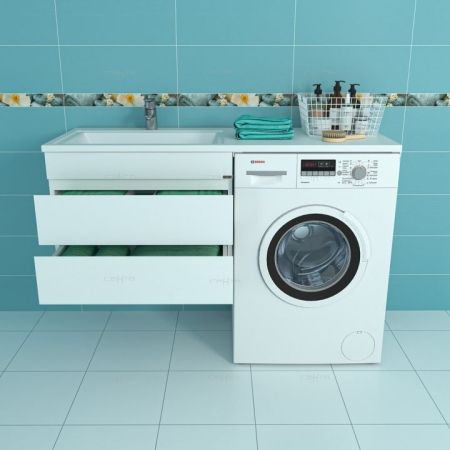 Тумба с раковиной СанТа Марс 130 L 700263+900114 подвесная Белая, артикул 700263