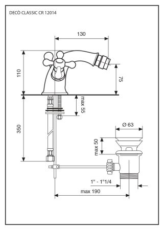 Смеситель Deco Classic с донным клапаном для биде, цвет белый-хром, артикул 12014BC