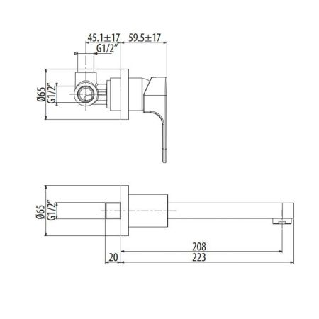 Gattoni H2Omix1000 Смеситель для раковины встраиваемый в стену, излив 208мм, укомплектован встроенной частью, цвет: хром, артикул 1037/10C0