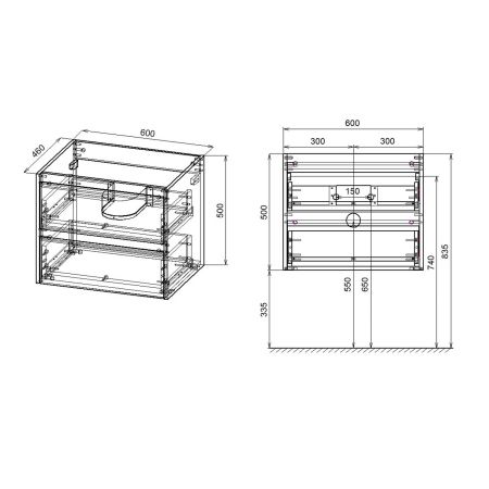База под раковину Gio 600 подвесная, 2 выкатных ящика soft-close, T.Oak, артикул VMC-2G600TO