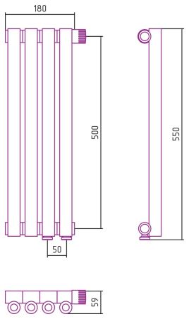 Отопительный радиатор ЭСТЕТ-0 н/ж EU50 правый 500х180 / 4 сек (САТИН), артикул 071-0321-5004