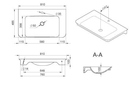 M30WPC0801WG Sensation, раковина мебельная , искусственный мрамор, 80 см, встроенная в столешницу, б