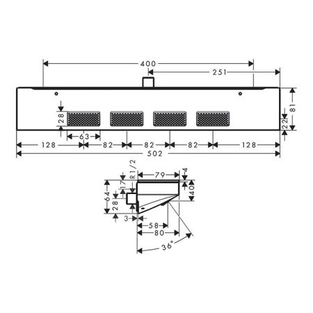 Боковой душ, Hansgrohe, Rainfinity, тип установки-настенный, ширина, мм-502, глубина, мм-81, форма-прямоугольная, количество режимов-1, тип струи-PowderRain, цвет-хром, можно использовать в качестве верхнего душа, душа для плечевой зоны или боковой форсун, артикул 26243000
