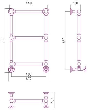 Полотенцесушитель водяной "Ренессанс 1304" 660х400 (Матовое ЗОЛОТО)