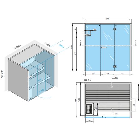 Effegibi Sky 60 Сауна 200x150xh201см, отделка: канадский хемлок, артикул SA 55 20 0014