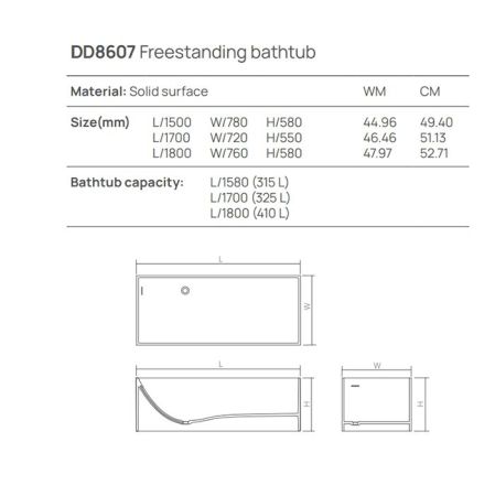 Ванна, DEA Design, Modern, ширина, мм-1800, глубина, мм-760, высота, мм-580, водоизмещение (л)-410, тип установки-отдельностоящий, форма-прямоугольная, панель-есть, материал-Solid surface, цвет-Grey Brown, артикул DD8607 1800 6