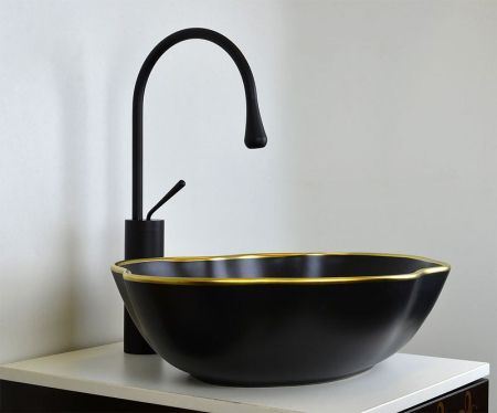 Раковина-чаша Bronze de Luxe 50 1395 Черная с золотым ободом