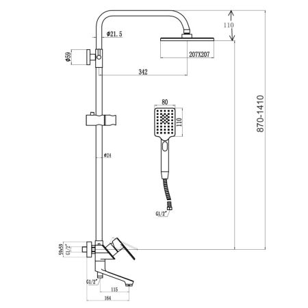 Душевая система Savol S-600708-1, хром, артикул S-600708-1