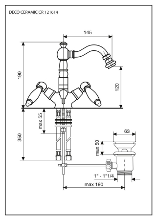 Смеситель Deco Ceramic с донным клапаном для биде, цвет золото