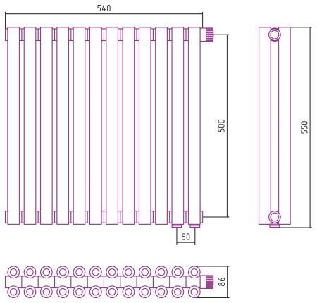 Отопительный радиатор ЭСТЕТ-00 н/ж EU50 500х540 / 12 сек (Состаренная БРОНЗА)