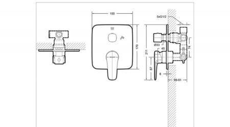 Смеситель для душа встраиваемый на 2 потока Bravat Source PB8173218CP-2-ENG, хром