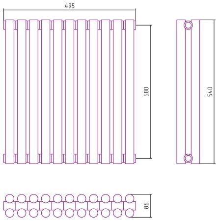 Отопительный радиатор ЭСТЕТ-11 н/ж 500х495 / 11 сек (Без покрытия), артикул 00-0302-5011