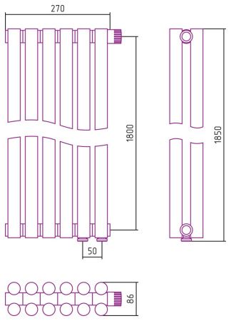 Отопительный радиатор ЭСТЕТ-11 н/ж EU50 1800х270 / 6 сек (МУАР Темный Титан)