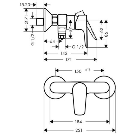 Смеситель для душа, Hansgrohe, Talis E, тип открывания воды-однорычажный, тип регулирования воды-керамический узел смешивания, тип установки-настенный, отверстия для монтажа-2, цвет-шлифованная бронза, артикул 71760140
