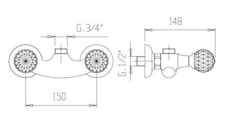 Смеситель для душа CEZARES ATLANTIS-NOSTALGIA-DS, артикул ATLANTIS-NOSTALGIA-DS-01