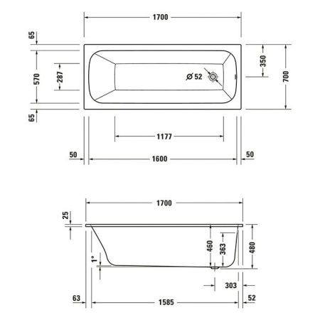 Duravit  Qatego Ванна акриловая, встраиваемая 1700х700 мм,цвет белый, артикул 700611000000000