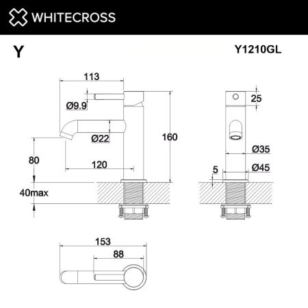 Смеситель для умывальника WHITECROSS Y Y1210GL (золото), артикул Y1210GL