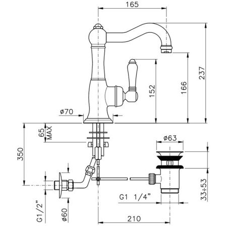 Nicolazzi El Capitan Смеситель для раковины однорычажный, с донным клапаном, цвет: золото, артикул 3452GB75C