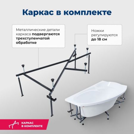 Акриловая ванна Aquanet Jersey 170x90 R (с каркасом), артикул 00205329